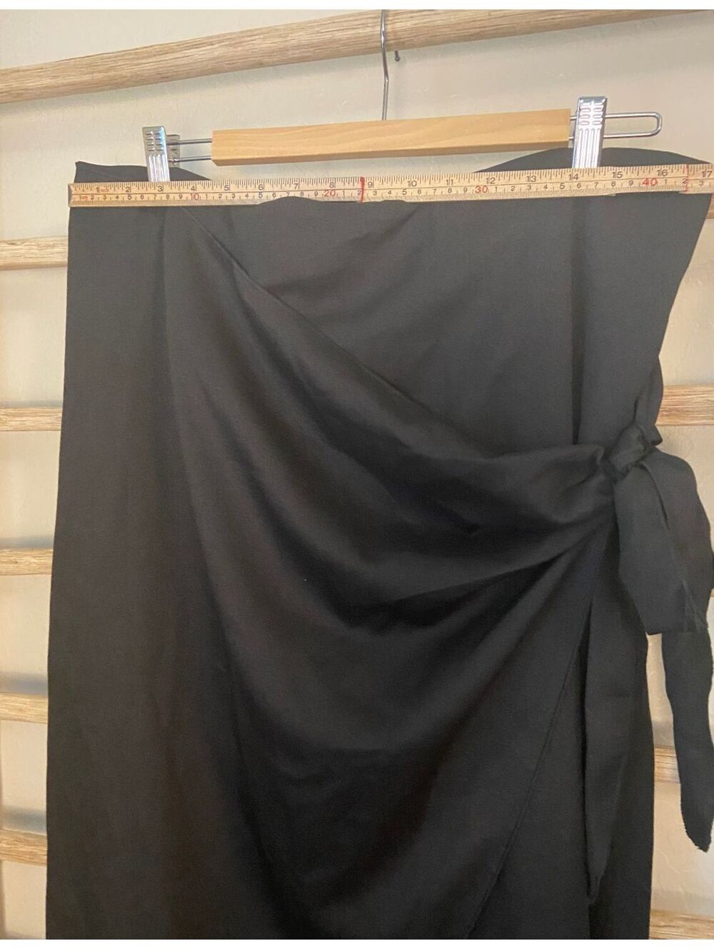 Black Wrap Midi Skirt with Side Tie, Size 2XL - Picture 2 of 7